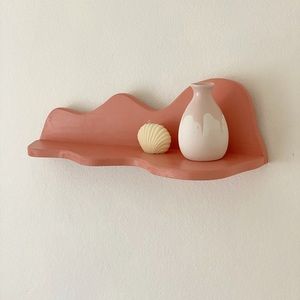 Pastel Coral Squiggle Wavy Floating Shelf